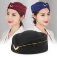 thumbnail image 2 of Gorro de azafata elegante con insignia bordada, cómodo, transpirable, decorativo, de lana, para mujer, boina de azafata, gorra de uniforme formal, 2 of 5
