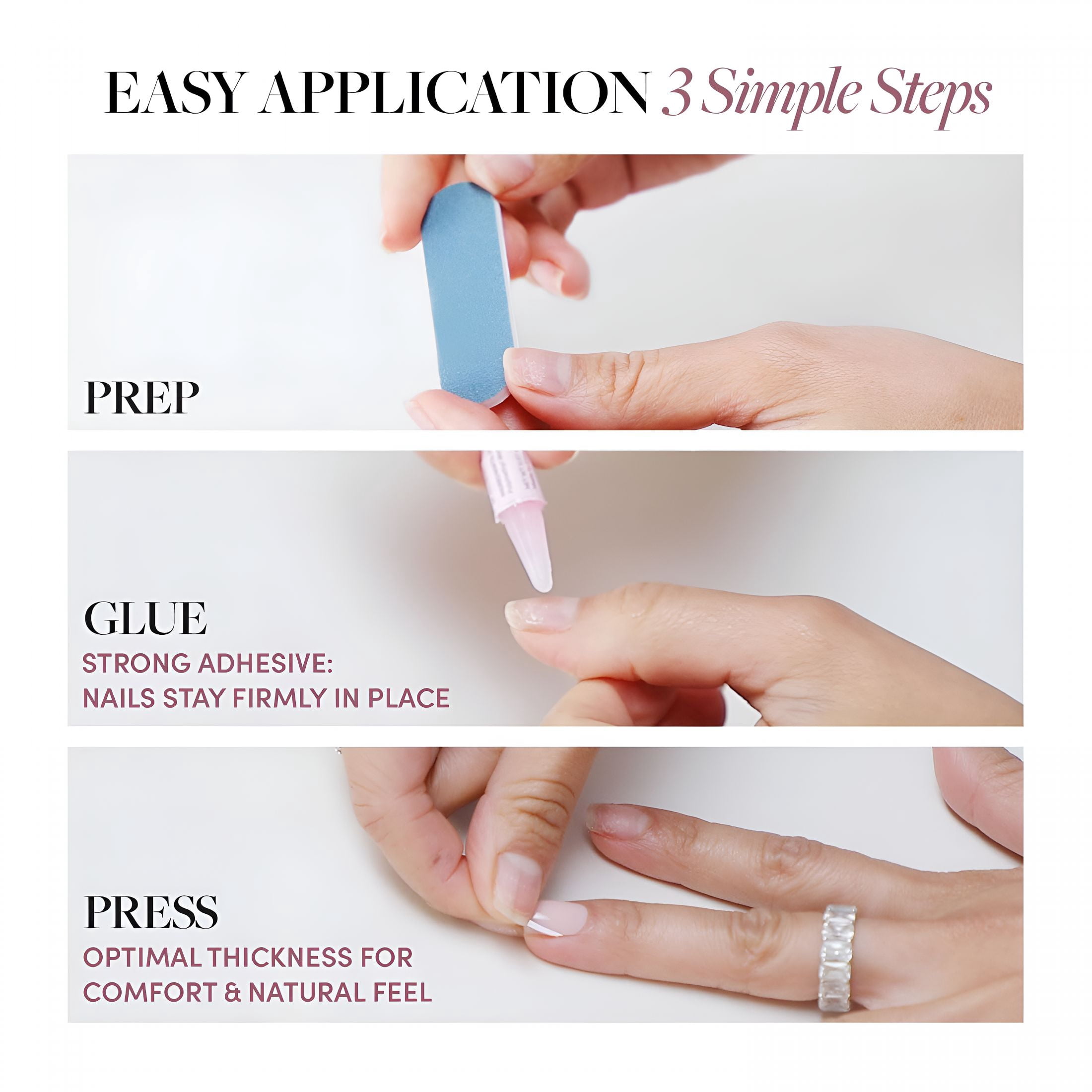 RAGUPEL Press on Nails - Blush Dunes | Short Squoval Fake Nails with Pink French Tips and 3D Accents, Salon Quality Summer Nails | 15 Sizes - 30 Nail Kit with Glue