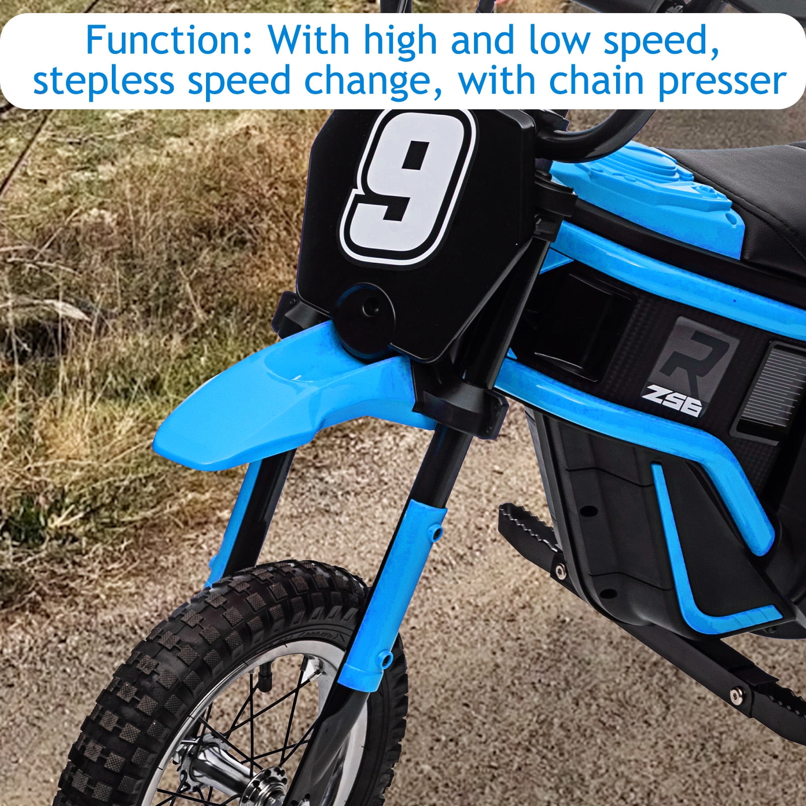 EastVita 12V Electric Dirt Bike, Kids Ride on Racing Electric Motorcycle-with a 7/8/9 Number Tag Up to 14.29MPH, 350W 3-Speed Modes Ride on Bike Car Toys Blue