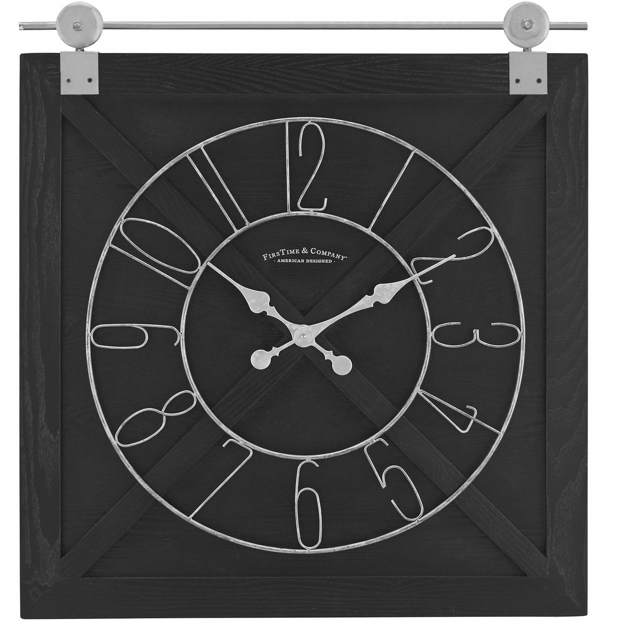 FirsTime & Co. Black Farmstead Barn Door Wall Clock, Farmhouse, Analog, 27 x 2 x 29 in