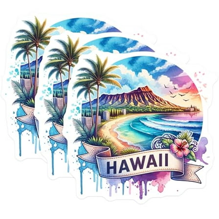 (3 Pack) Hawaii Decals - Laptop Decals - Tropical Island Stickers- 3 Inches On Longest Side - Easy Peel & Apply - Made in USA - 3MCS5676