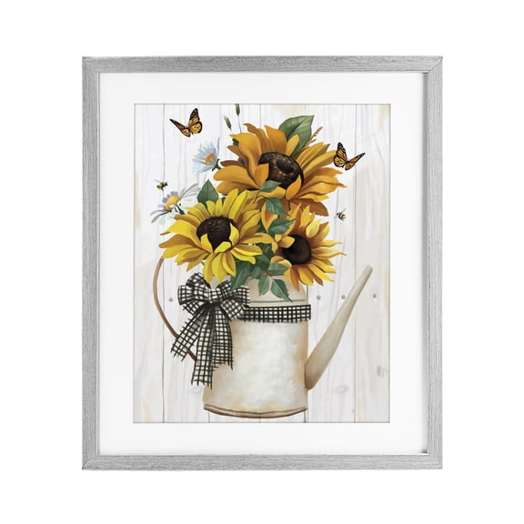 Stupell Industries Sunflower Trio in Watering Can Gray Framed Print Under Glass, design by Lucca Sheppard