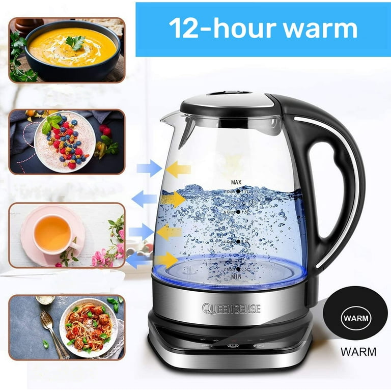 Speed-Boil Electric Kettle For Coffee & Tea - 1.7L Water Boiler 1500W,  Borosilicate Glass, Easy Clean Wide Opening, Auto Shut-Off, Cool Touch  Handle