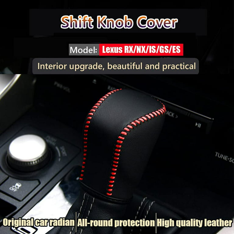 Xinrsheag Genuine Leather Automatic at Gear Shift Knob Cover Protector Trim,the Car Interior Accessories(Black Stitches)for Lexus ES 300h/350 GS /Is /