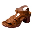 thumbnail image 6 of Sandals Women Open Toe Splice Leather Heels Chunky Heeled Trendy T-Strap Slingback Pumps Adjustable Ankle Strap Casual Summer Dress Shoes Brown Size 8, 6 of 6