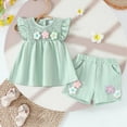thumbnail image 2 of Toddler Baby Girl Summer Clothes Ruffle Sleeve Cartoon T Shirt Linen Short Sets with Belt Cute Outfits Kaprioy Toddler Girl Clothes 9 12 18 24 Months 2T 3T 4T, 2 of 6