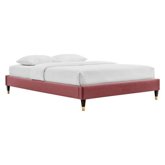 Modway Harlow Twin Performance Velvet Platform Bed Frame in Dusty Rose