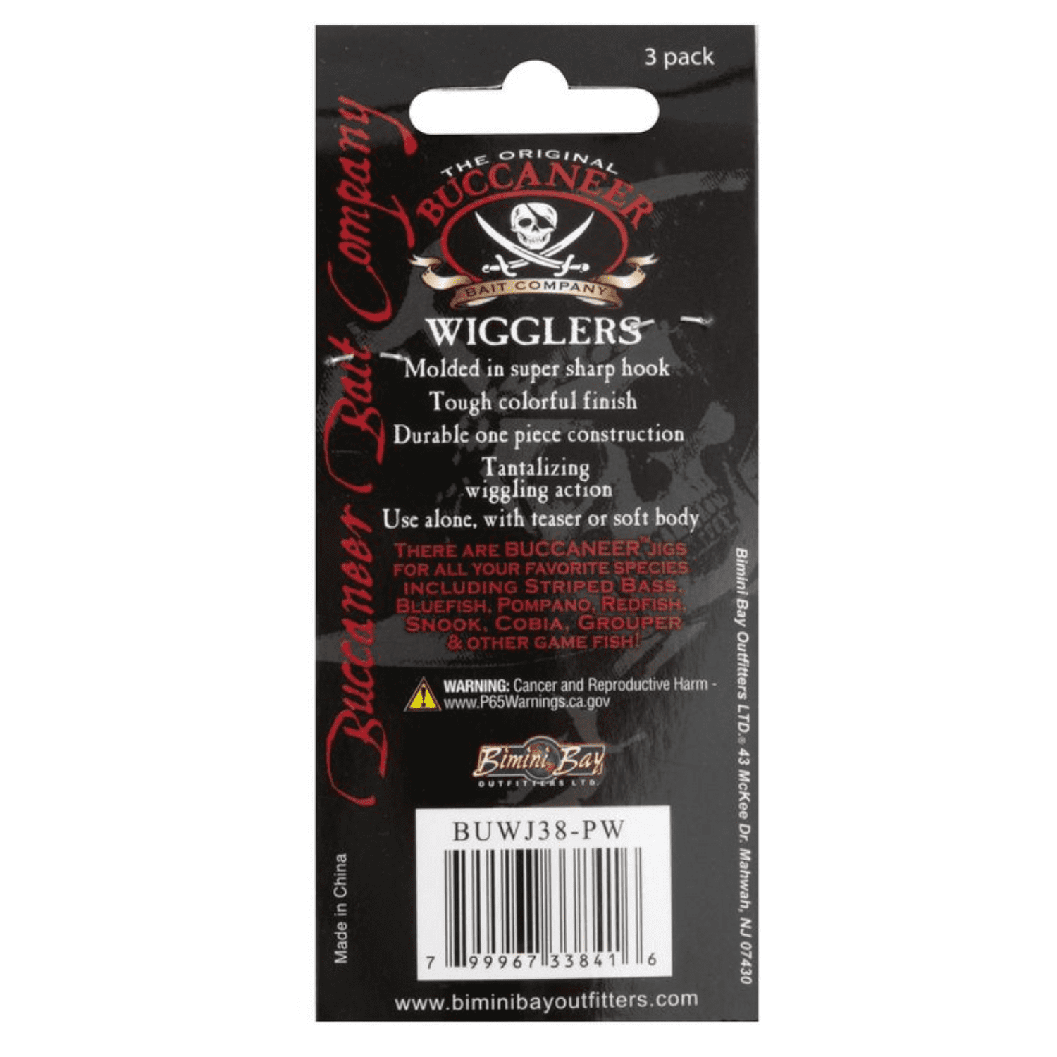 Buccaneer Wiggler Jig Fishing Lure 3/8 oz. – Pink and White, 3‑Count