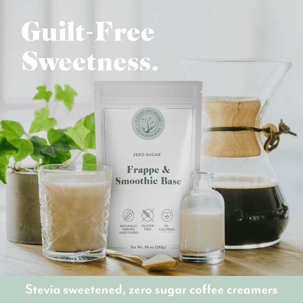5 SPARROWS Healthy Sugar-Free Frappe Mix Powder, Milkshake & Smoothie Mix Base - Stevia-Sweetened, Zero Sugar Creamer, Keto-Friendly Drink Mix, 40oz (2.5lb)
