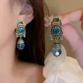 thumbnail image 3 of Exquisite Round Pendant Clip On Earrings Alloy Jewelry Shiny Blue Rhinestones Inlaid Vintage Ethnic Style Personality Earrings, 3 of 4