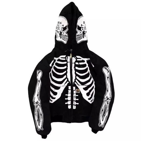 Landzoo Halloween Men's Hoodies Skull Print Long Sleeve Hooded Fall Season Tops Men Loose Fit Sweatshirts Size 3XL