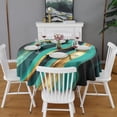 thumbnail image 2 of Teal Gold Marble Pattern Round Tablecloth 60"x60",Wrinkle Wipeable Table Cloth for Kitchen Dining Room Picnic Patio Party, 2 of 6