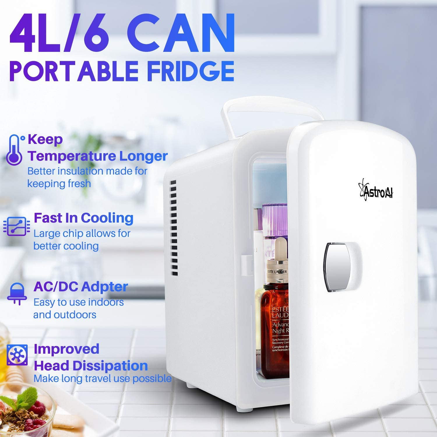 Medications Breast Milk Teal Foods AstroAI Mini Fridge 4 Liter/6 Can AC/DC Portable Thermoelectric Cooler and Warmer for Skincare Bedroom and Travel 