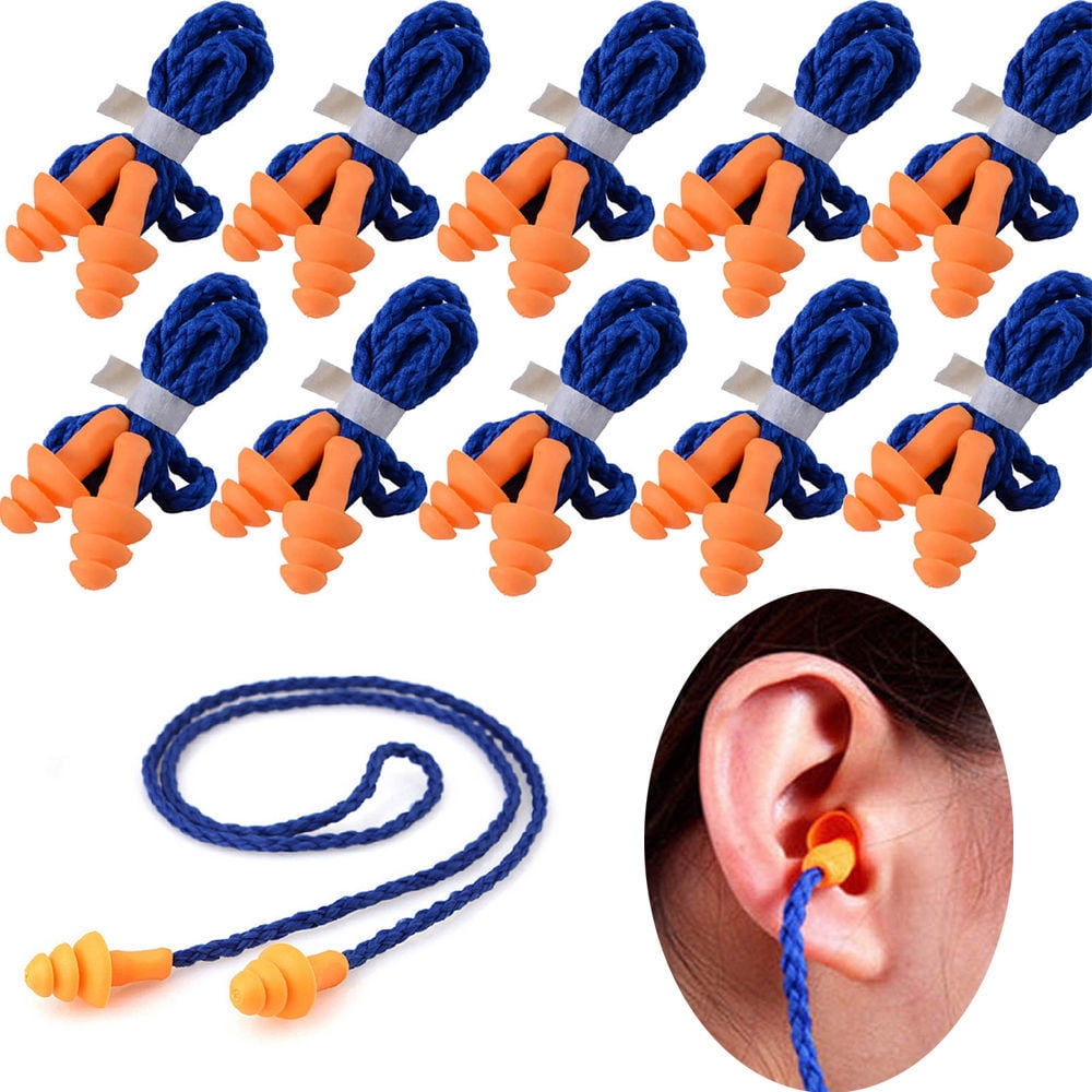 10 Pair Soft Silicone Ear Plug Reusable Hearing Protection Earplug With CordedVU 