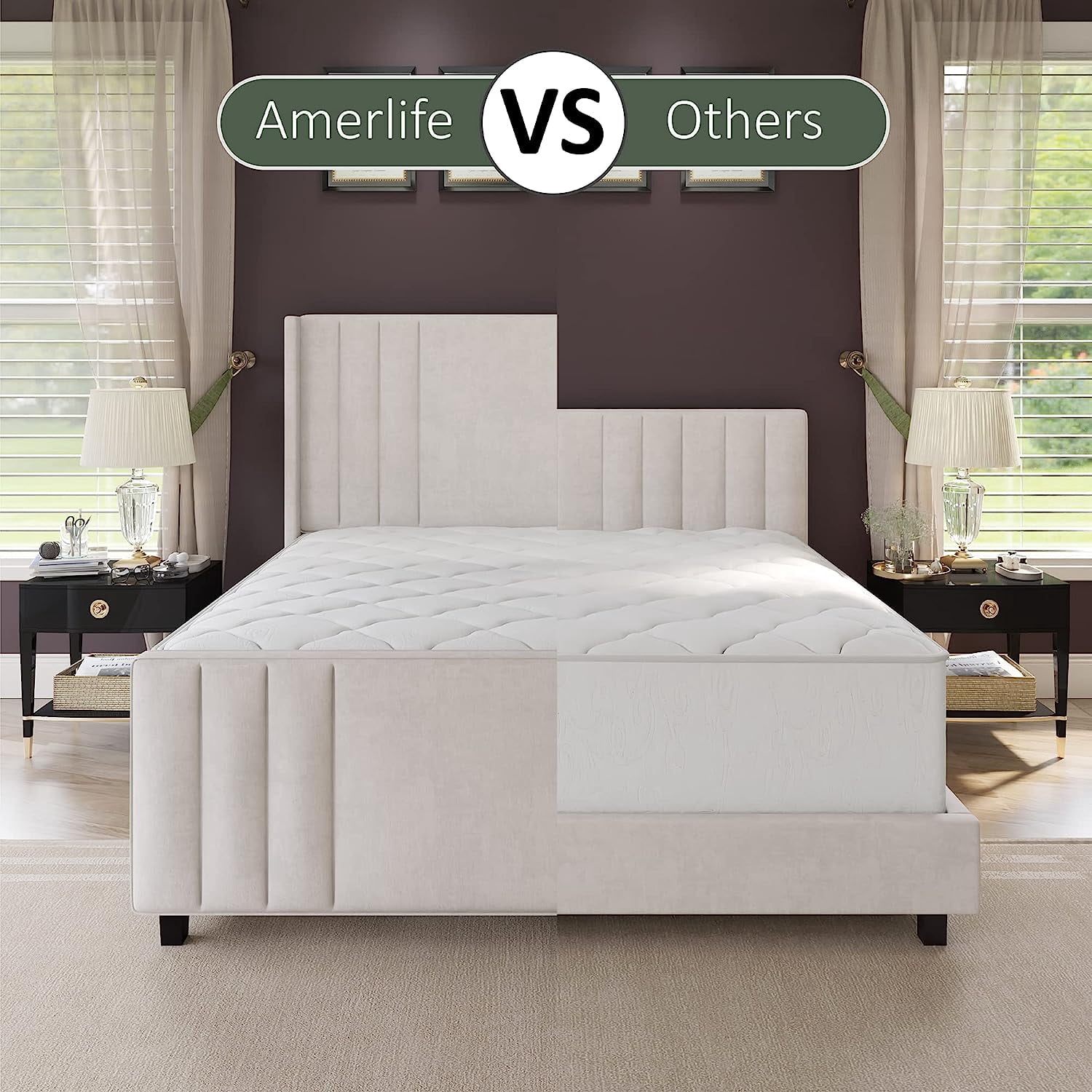 VanAcc Velvet Upholstered King Size Bed Frame with Headboard & Footboard/Wingback for Adult White