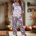 thumbnail image 4 of Halloween Pajamas Women Theme Full Printed 2 Pc Long Sleeve Pocket Button Down Lapel Shirts Loose Casual Pants Cozy Fall Winter Silk Nightwear Comfy Loungewear Sets Woman Light Purple XL, 4 of 6