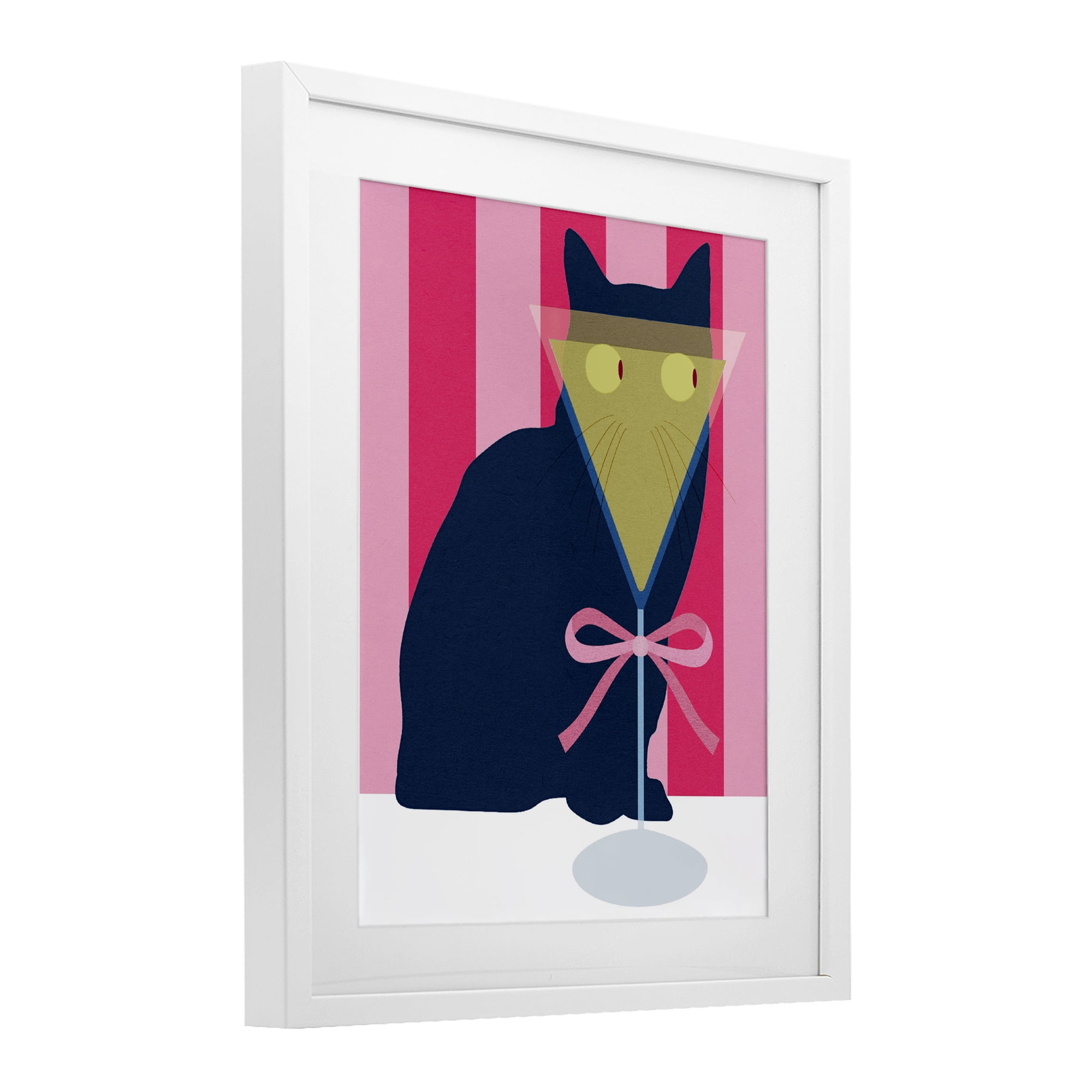 Stupell Industries Playful Striped Cat with Martini White Framed Print Under Glass, design by Lil' Rue