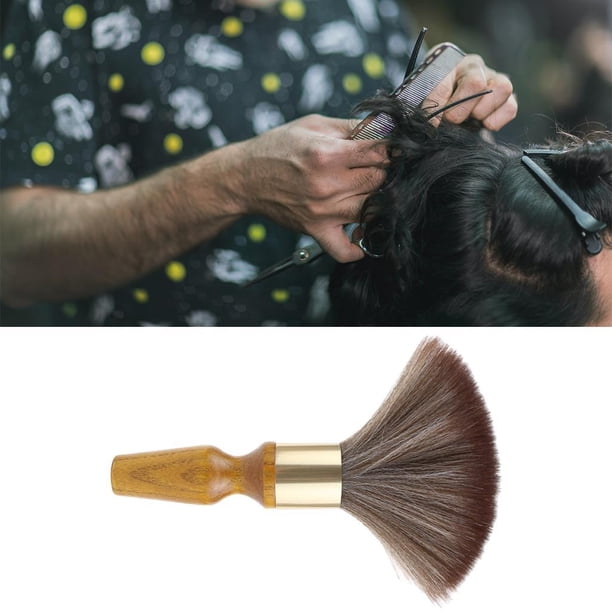 Mango de madera del cepillo del peluquero del del cuello del corte del pelo con pelo de fibra y suave - D D Baoblaze Cepillo de limpieza del cabello
