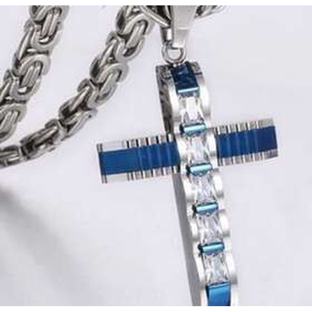 Collar con colgante de cruz clásica de acero inoxidable y titanio para hombre y mujer