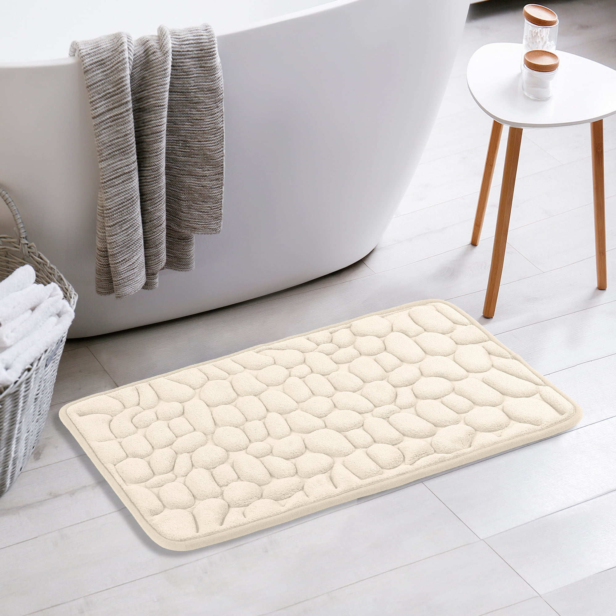 Unique Bargains 2 Pcs Bath Mat Quick Dry Bath Mats Khaki/Grey 16" x 24"