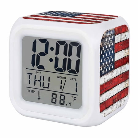 Vintage American Flag Digital Alarm Clock for Bedrooms, Smart LED Alarm Clock with 7 Color Changing