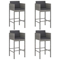Lexy Outdoor Barstool Chairs Set of 4, Black Fabric and Gray Rattan