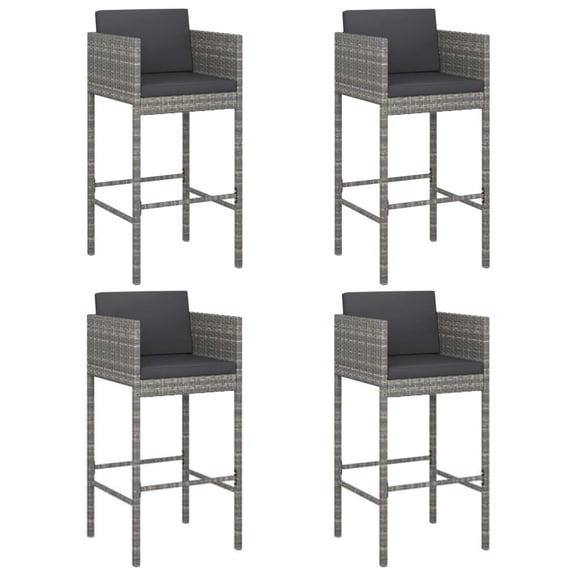 Lexy Outdoor Barstool Chairs Set of 4, Black Fabric and Gray Rattan