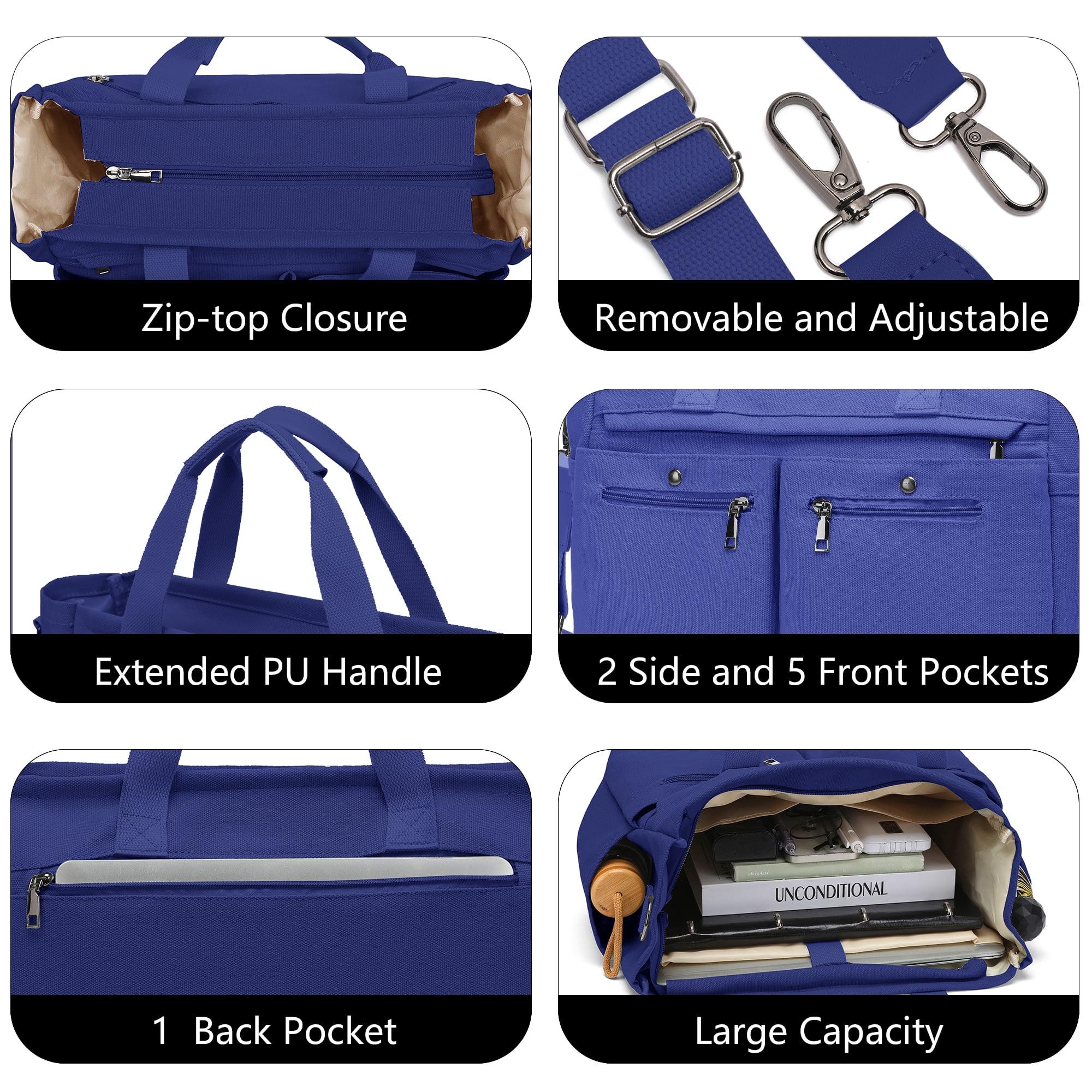 2pcs/set Women'S Large Canvas Tote Bag - Multi-Pocket Laptop Work Bag, Crossbody Shoulder Hobo Messenger Handbag, Purse for Travel, Gym, and Everyday Use
