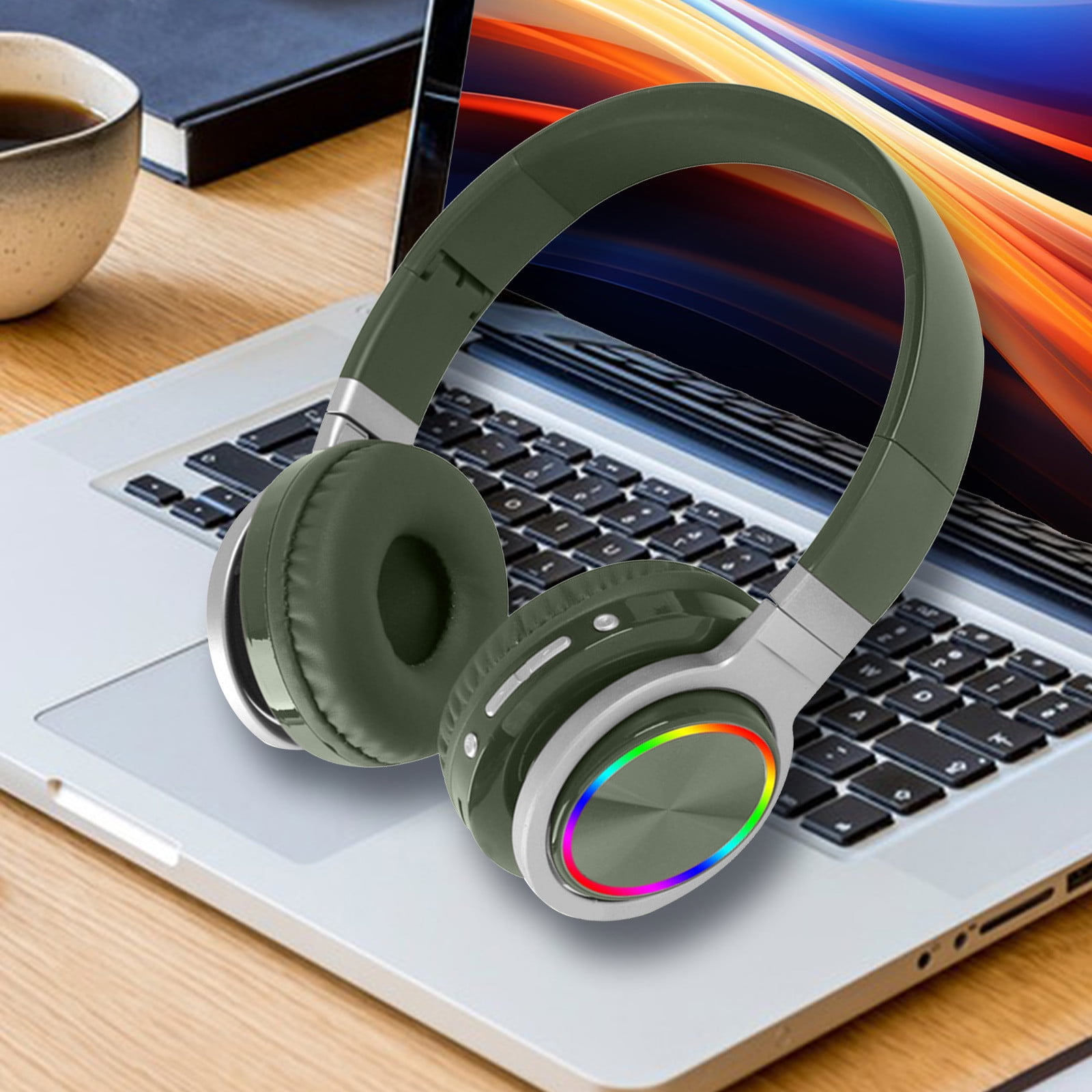 Bluetooth Headphones Over Ear, 65H Playtime and 6 EQ Music Modes Wireless Headphones with Microphone, HiFi Stereo Foldable Lightweight Headset, Deep Bass for Home Office Cellphone PC Ect.(Army Green)