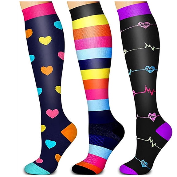 Ynynloco 3 Pairs Medical Compression Socks for Women & Men, Support Knee High Socks for Running,Nurses,Travel