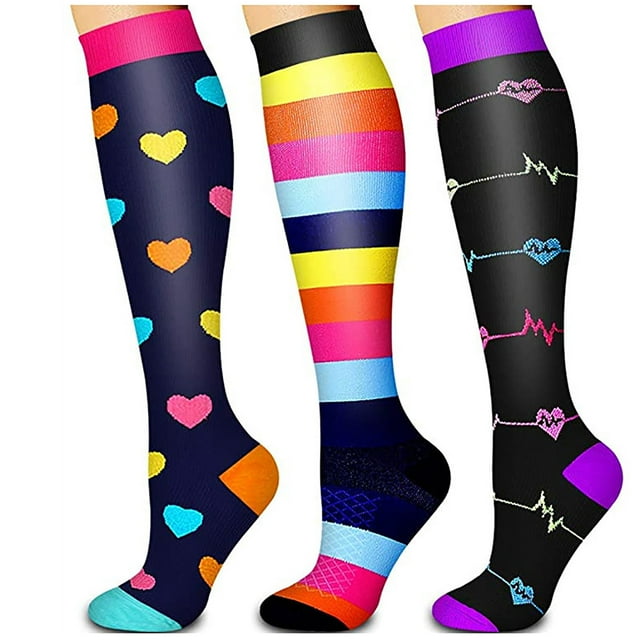 Pisexur Femmes Socks 3 Paires Mode Floral Genou Haut Socks Décontracté Extensible Compression Socks Respirant Course Athlétique Socks Confortable au-Dessus du Genou Socks