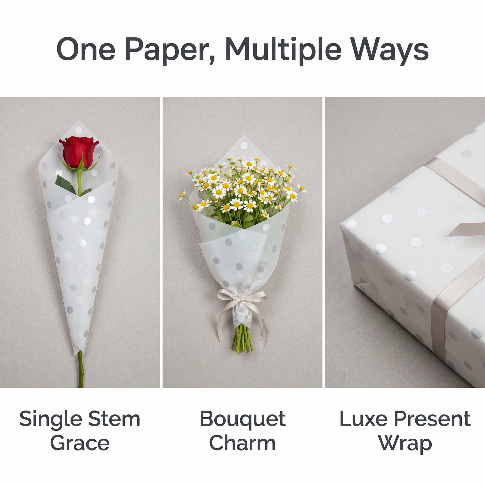 Unique Bargains 20Pcs Polka Dot Waterproof Gift Wrapping Paper Silver White 22.4" x 22.4"