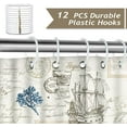 thumbnail image 3 of Nautical Coastal Shower Curtain, Vintage Ocean Beach Seashell Seahorse Lighthouse Bathroom Decor 72x72 Inch Polyester Fabric Waterproof Bath Curtain with 12 Hooks, 3 of 6