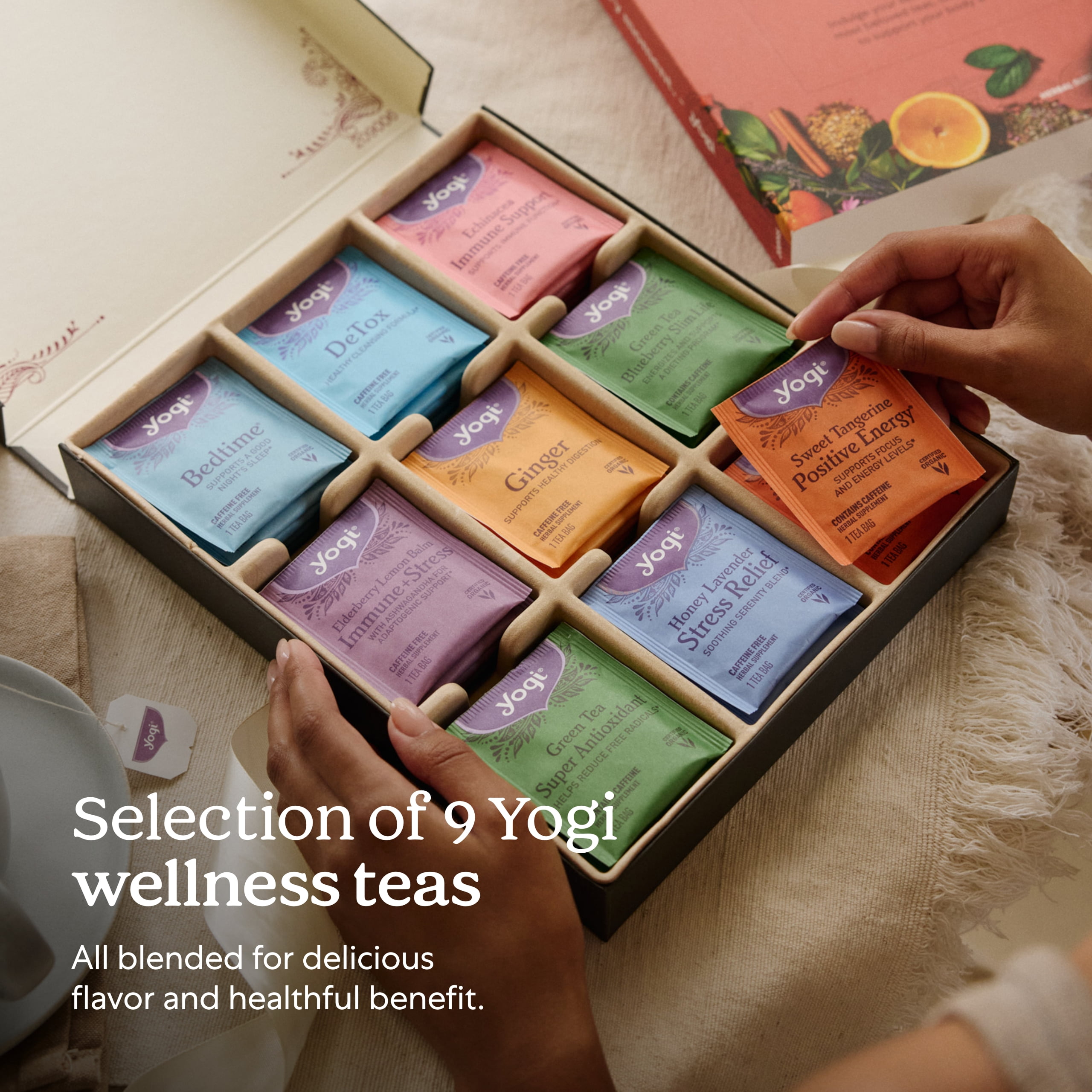 Favorites Yogi Organic Sampler Gift Box - Assorted Delicious Wellness Teas - 9 Herbal, Green & Black Teas - Variety Pack (45 Tea Bags)
