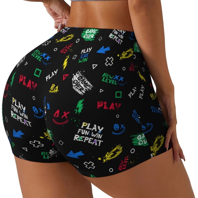 Fotbe Gamepads Shorts Sin Costuras – Shorts Deportivos de Cintura Alta para Mujer, Elásticos para Gimnasio, Yoga, Running o Ciclismo-Small