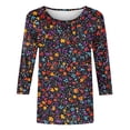 thumbnail image 5 of CYMMPU 3/4 Sleeve Crew Neck Blouses for Women Dressy Casual Spring Tunic Tops Loose Fit Fall Fashion Shirts Flower Printed Lightweight Basic T-Shirts Multicolor M, 5 of 5