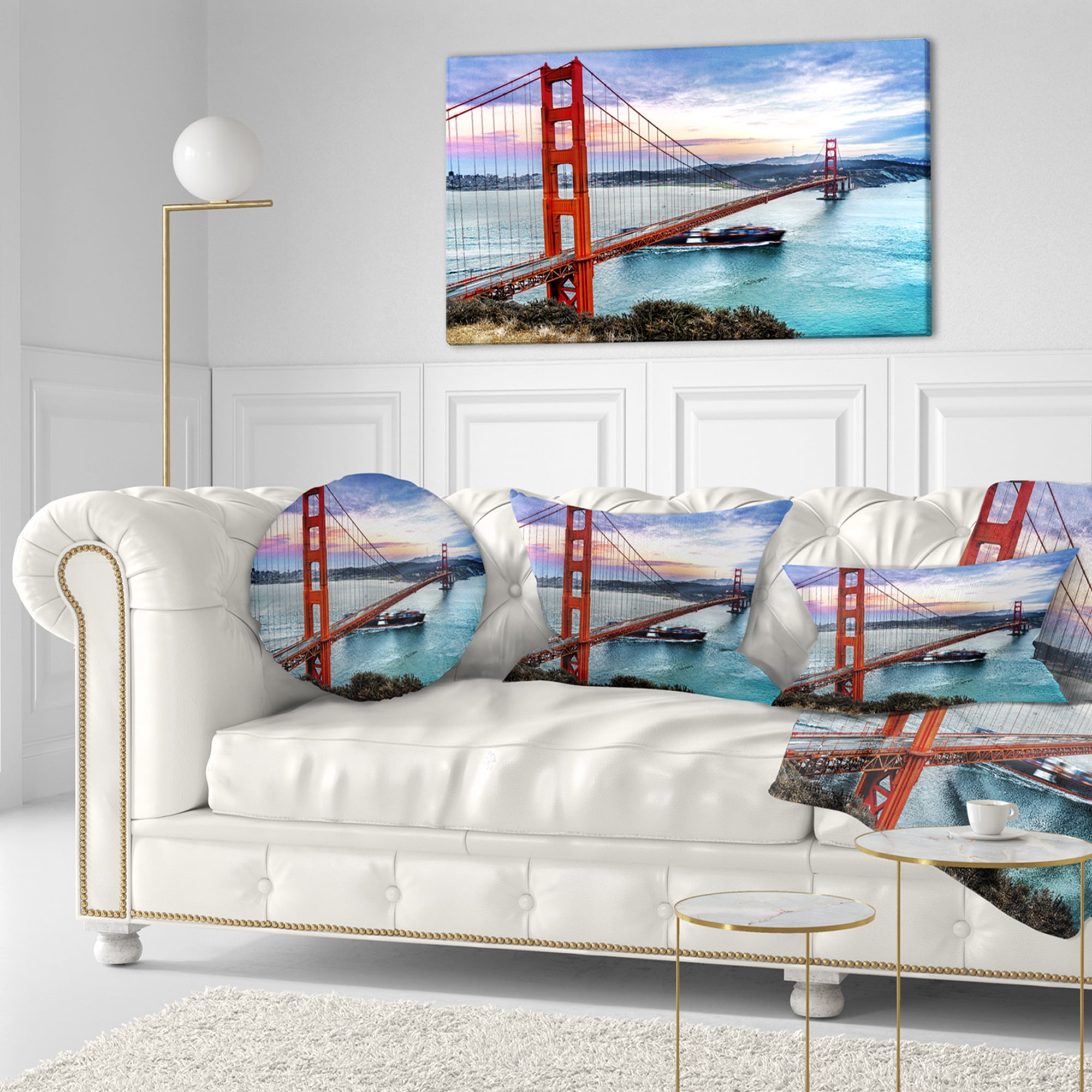 Designart Golden Gate in San Francisco - Sea Bridge Throw Pillow - 12x20