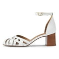 thumbnail image 2 of YDN Women Peep Toe Woven Strappy Sandals Ankle Strap Mid Block Stacked Heels Comfortable Date Dress Pumps Size 11 White, 2 of 4