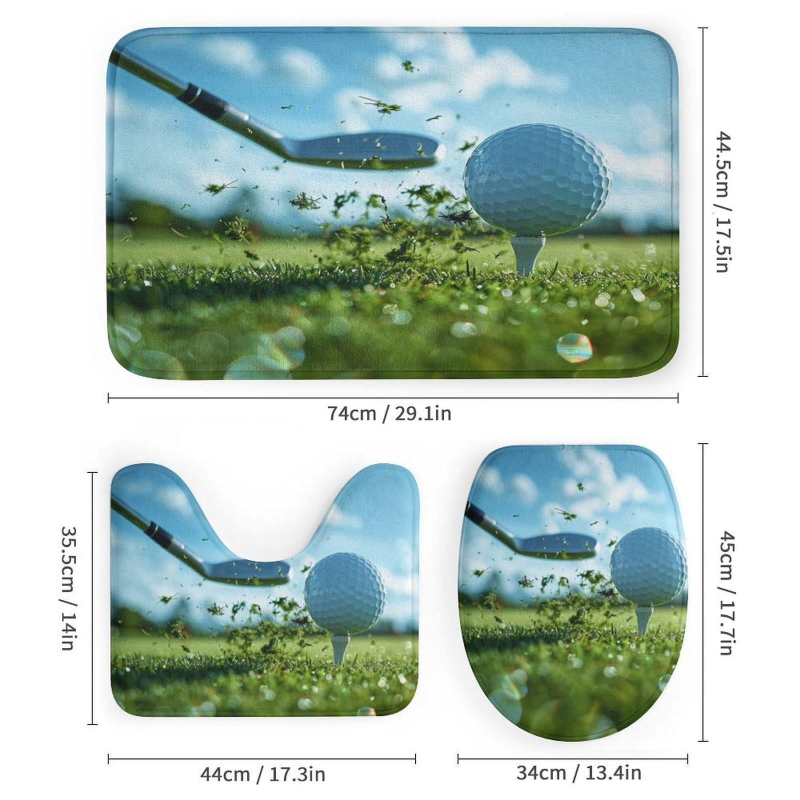 4Pcs Funny Golf Sport Shower Curtain Sets, Bathroom Decor Set with Rugs, Bath Mat Woodland Grassland Golf Ball Shower Curtain, 72 X 72 Inch