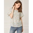 thumbnail image 4 of Blusa De Gasa Con Cuello Redondo Y Manga Corta Con Estampado De Mariposa Para Mujer Beige M, 4 of 6
