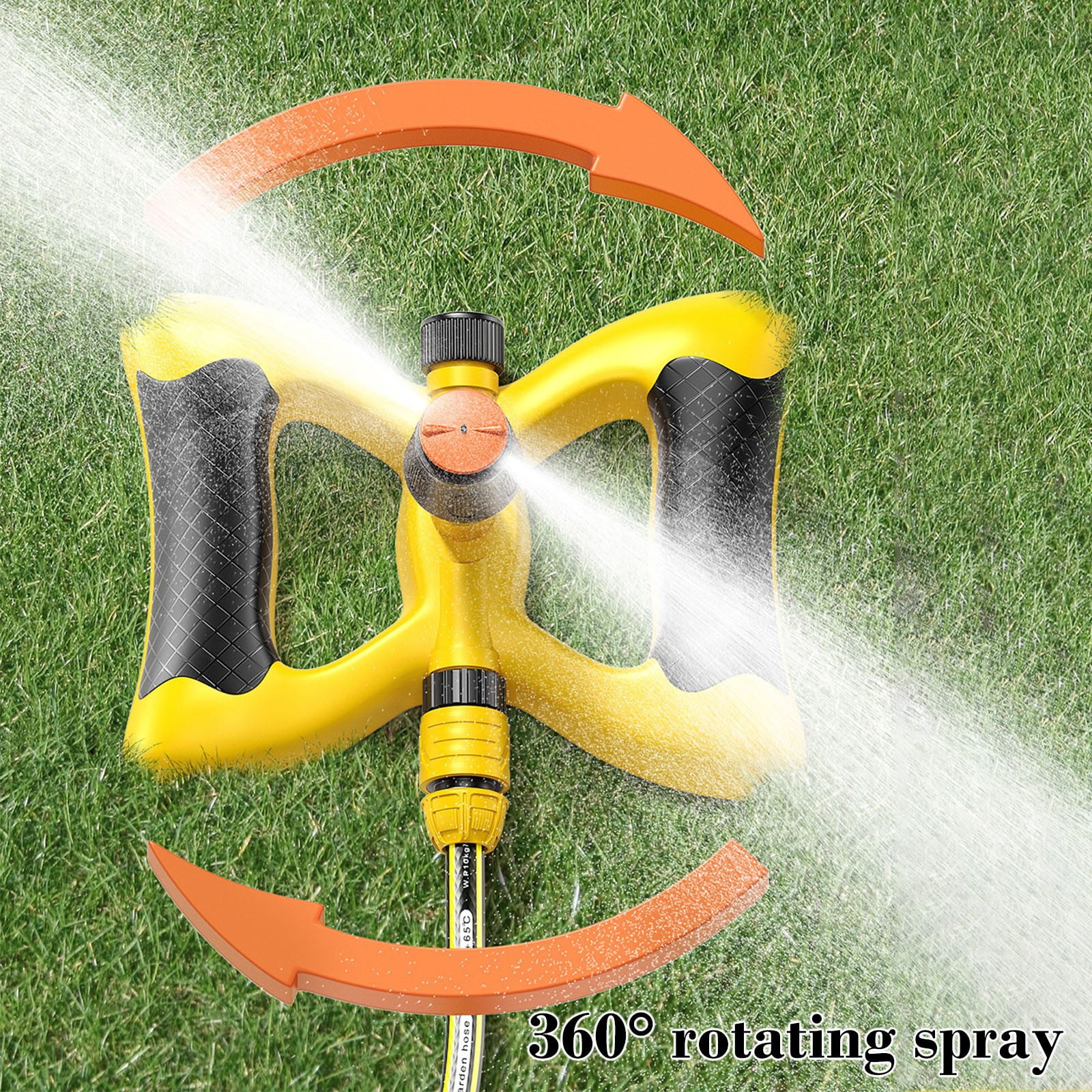 Djiypn Sprinkler for Yard, Rotating Water Garden Sprinkler for Large Area Coverage, Lawn and Yard Sprinklers, Yellow