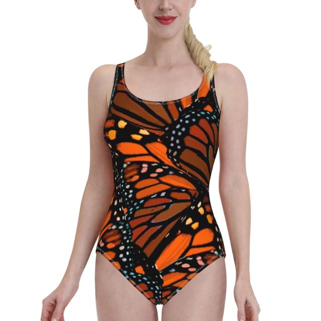 Winging It ( Orange ) One Piece Swimsuit Women Ruffle Monokini Shoulder Swimsuit Bathing Suit Swim Wear Orange Monarch