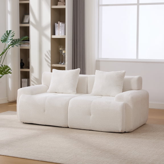 73" Modern Modular Sectional Sofa Loveseat, 2 Seater Tufted Comfy Cloud Tufted Floor Convertible Couch with 2 Pillows, Boneless Conversion Sofa for Living Room, Office, Apartment, Guestroom, Ivory