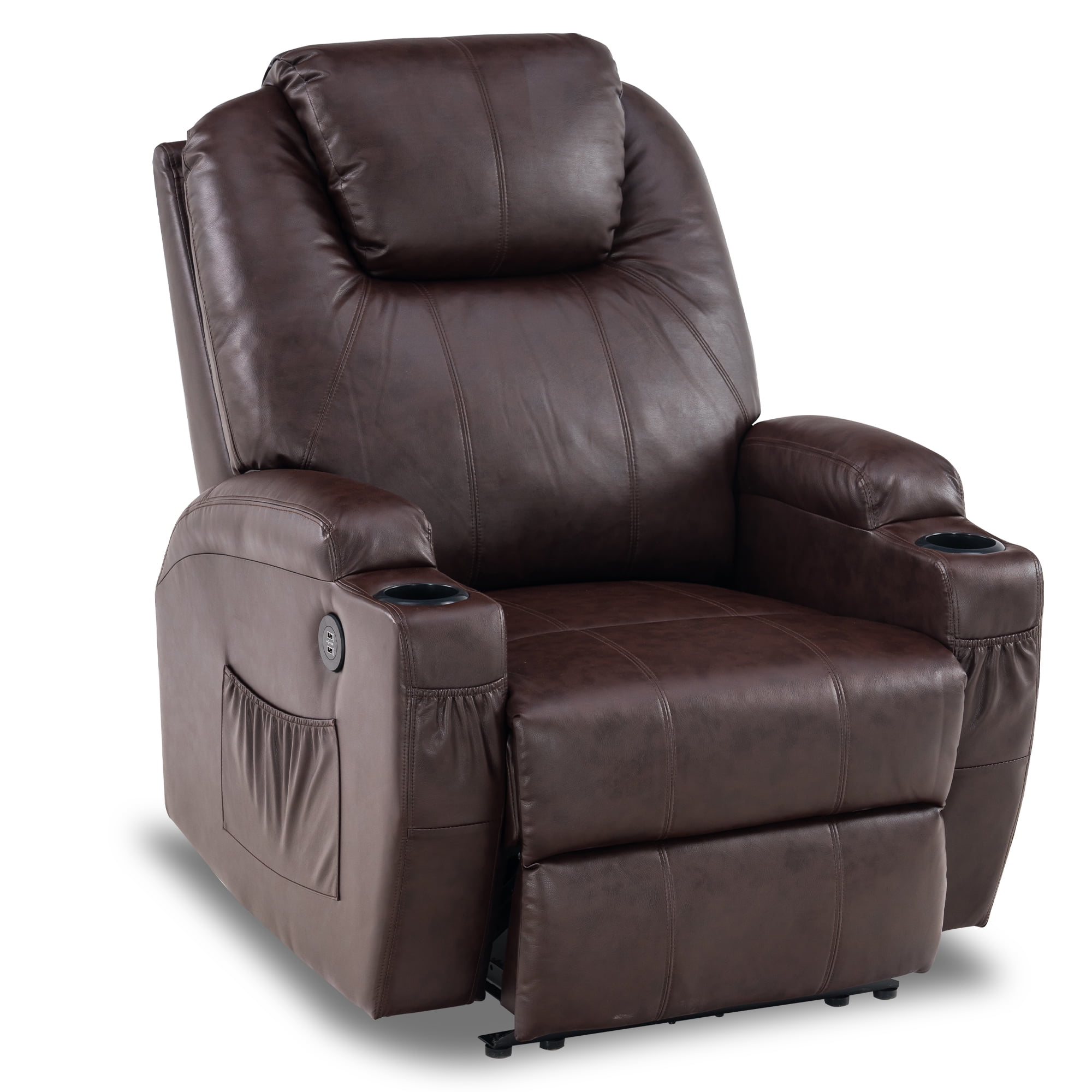 YOURLITE Electric Power Lift Recliner Chair Wireless Remote Control Massage Sofa for Senior Elderly Heated Vibration Massage Sofa with USB Port Faux Leather for Living Room/Bedroom/Media Room Brown