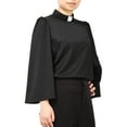 thumbnail image 4 of GRACEART Women Clergy Shirt Removedable Tab Collar Flare Sleeves Black Color Pastor Priest Blouse, 4 of 7