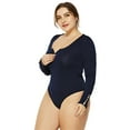 thumbnail image 5 of EFINNY Women's Zipper Plus Size Bodysuits Shirt Scoop Neck Top Long Sleeve Bodysuit, 5 of 9