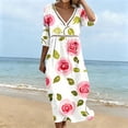 thumbnail image 3 of YuXingFu Church Clothes Mid-Length V-Neck Plus Size Womens Dress 3/4 Sleeve Button Casual Summer Multicolor S, 3 of 5