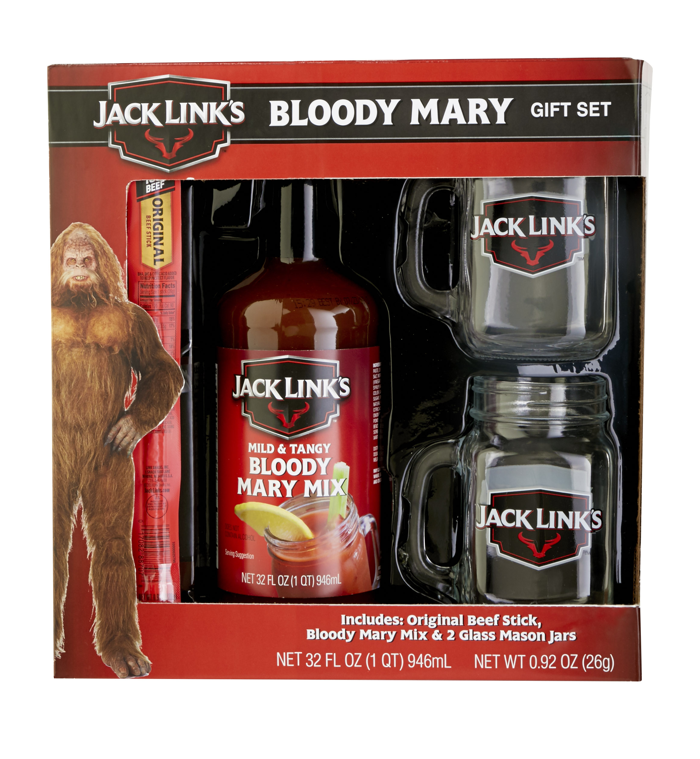 Jack Link's Bloody Mary Cocktail Gift Set, Includes 2 Mason Jar glasses