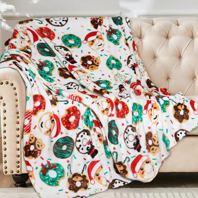Hitime Christmas Throw Blanket - Christmas Donut, Ultra-Soft Plush Blanket, Lightweight Warm Decor for Bed, Couch, Movie Nights (Throw - 50"x60")