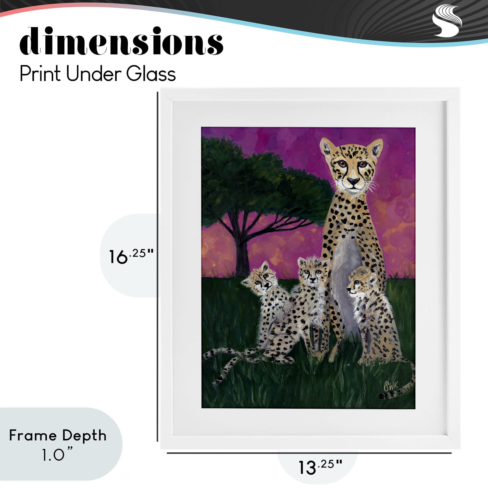 Stupell Industries Mama Cheetah & Her Cubs White Framed Print Under Glass, design by Sarah Waldron Kimball